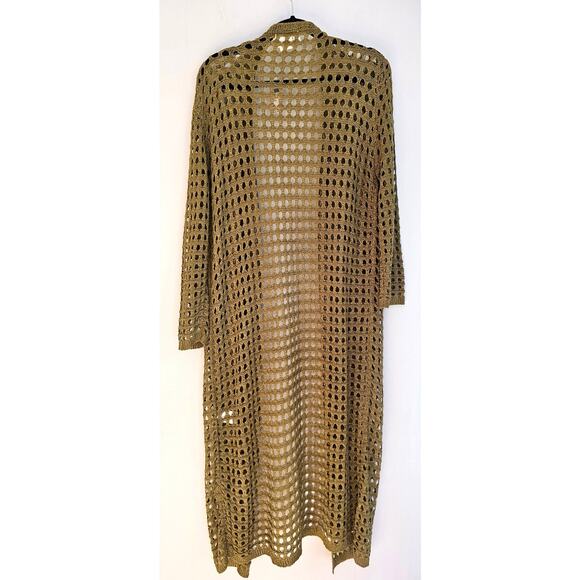 Anthropologie Open-Weave Long Cardigan Sweater, Olive Green, Retail $120 NWT NEW - Picture 3 of 11